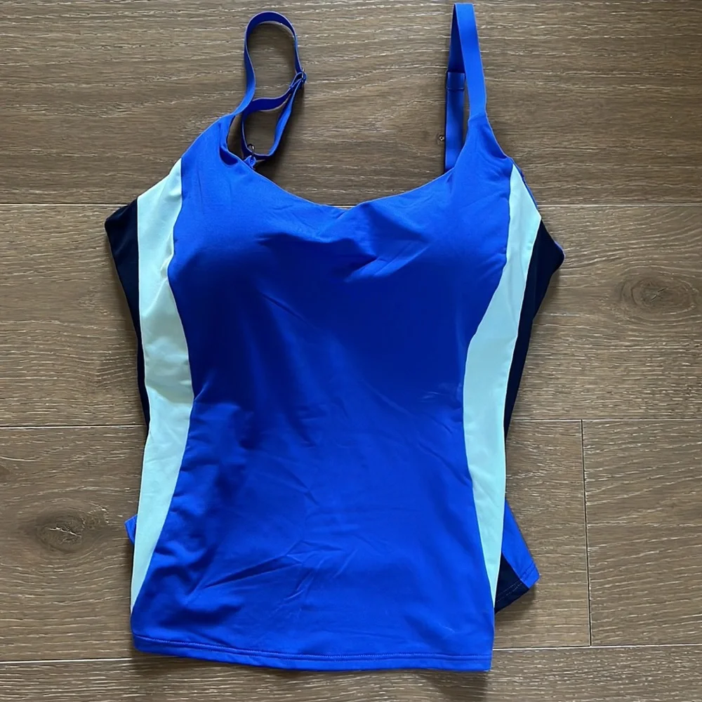 Athleta Coastline Bra Cup Tankini Cinch Full Bottom in Cerulean Blue